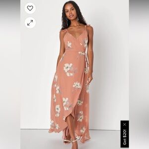 All Mine Rusty Rose Floral Print High-Low Wrap Dress